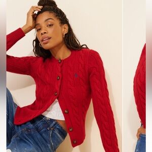 Ralph Lauren Red Cable Knit Cardigan original price $268 plus tax
